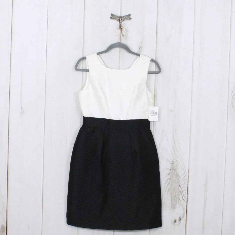 NWT! Ivy + Blue Maggy Boutique Black White Back Zip Textured Combo Dress Size 4P - Picture 1 of 12